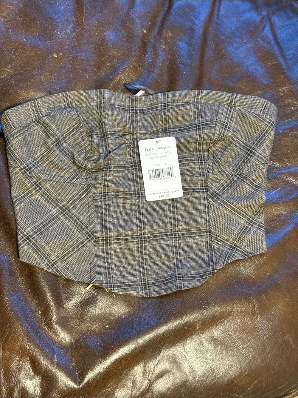 Free People Gray Plaid Structured Bustier Crop Top